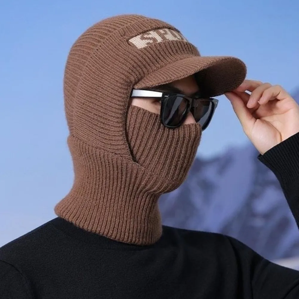 Fleece Lined Fleece Lined Balaclava Brim Design Neck Cover Winter Beanie Hat Ear Cover Thick Thermal Knit Balaclava Hat