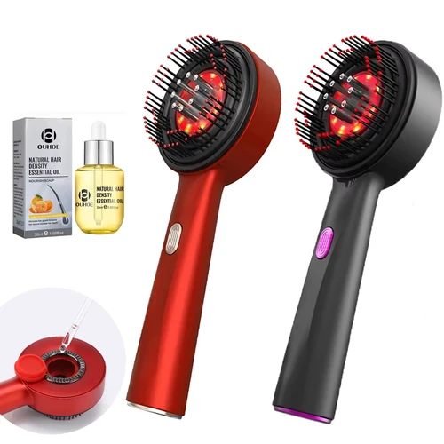 Imagen 1 del producto Peine de masaje con vibración eléctrica, 3 modos, luz roja, masaje para el crecimiento del cabello, cepillo para el cuero cabelludo, aplicador de aceite líquido, masajeador de cabeza antipérdida