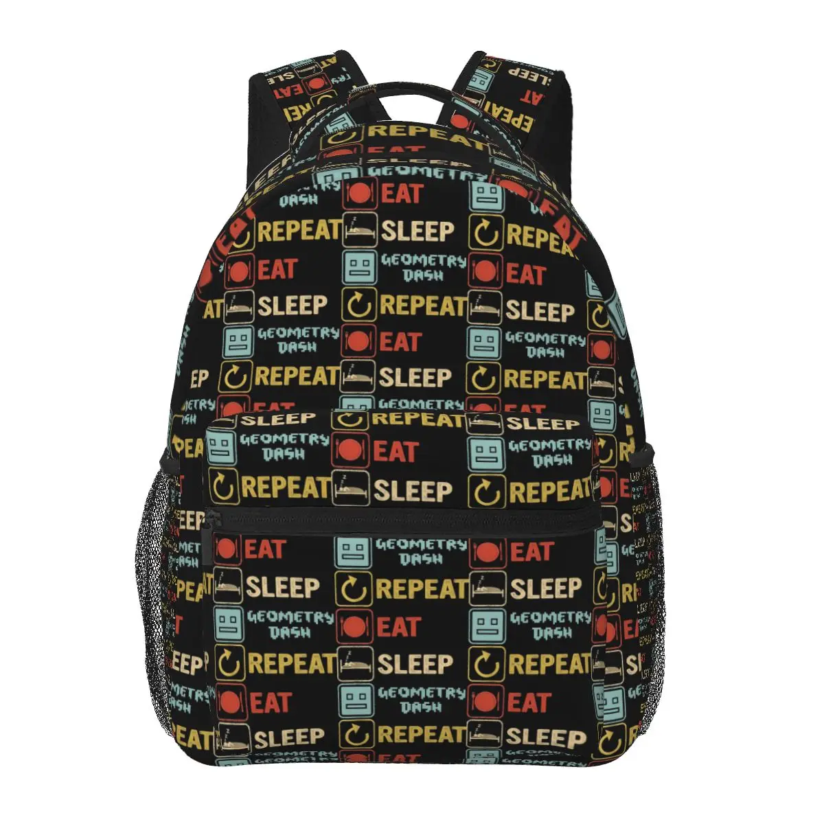 

Funny Eat Sleep Geometry Dash Repeat Backpack Hot Sale Daypack Large Capacity Kid BookBag School Bag Shoulder Bags for Men Women