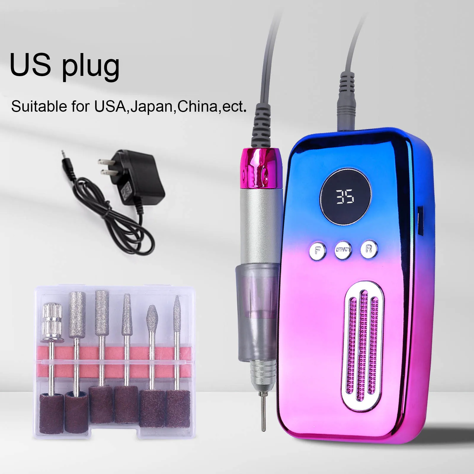 US/EU Plug 35000RPM Rechargeable Nail Drill Manicure Machine Low Noise Nail Salon Equipment Nail Gel Cutting Remove Nail Sander