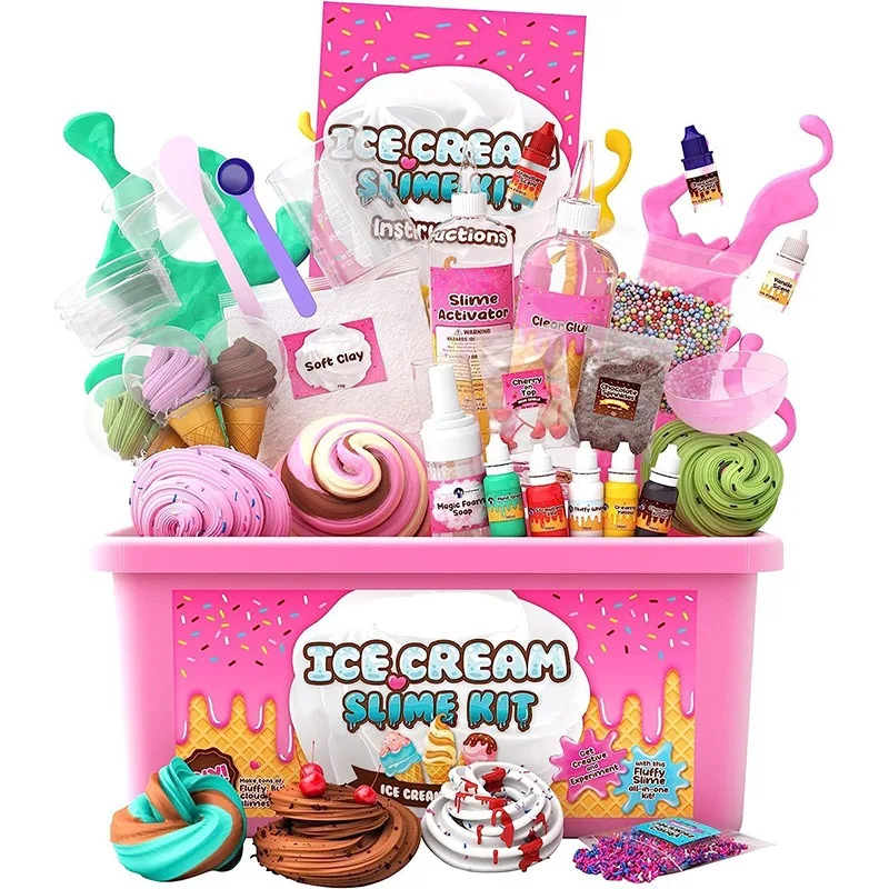 

Ice-cream Slime Kit Fake Water Slime Sweet Treats Diy Foaming Glue Girl Bubble Set Crystal Mud Safety DIY Squishy Toy with Box