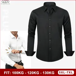 GROOMXLUXE Large Size Men's Dress Shirt 4-way Elastic Long Sleeve  Formal Wedding Date Button Shirt Oversize Tops 100-130KG 7XL