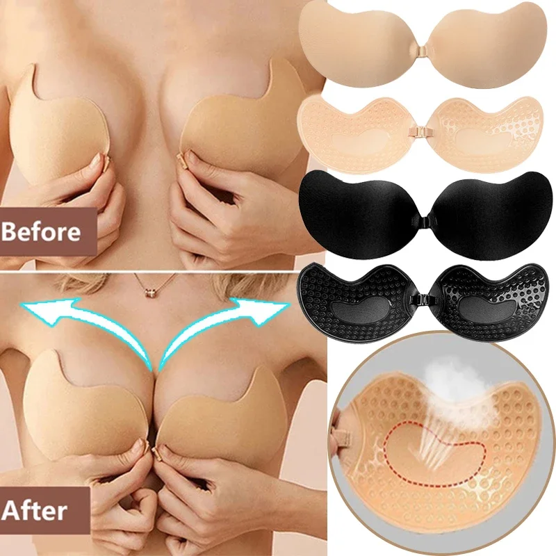Adesivos de peito de silicone sem alças levantar sutiã nu feminino reutilizável push up adesivo pastoso sutiãs capa de mamilo lingerie estofamento