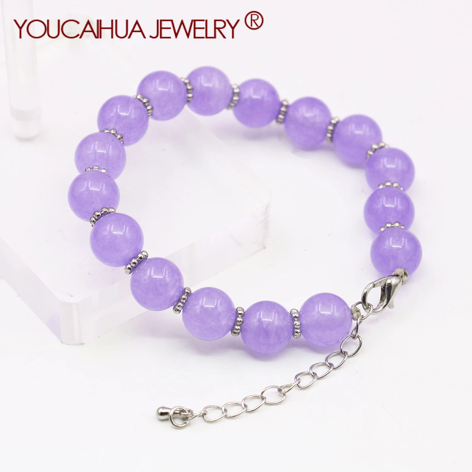 8mm New Natural Amethyst Round Bead Stone Lucky Bracelet,Fashionable Transparent Chalcedony Gemstone Gift for Men/Women Design