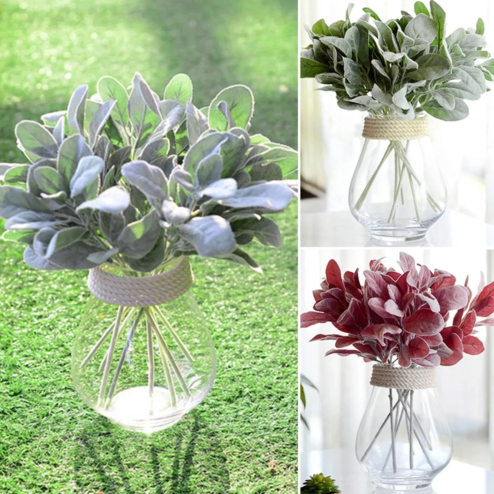 

Nordic Flocked Lemon Leaves Rabbit Ear Leaf Silk Artificial Flowers Flower Arrangement Wedding Supplies Artificial Plants