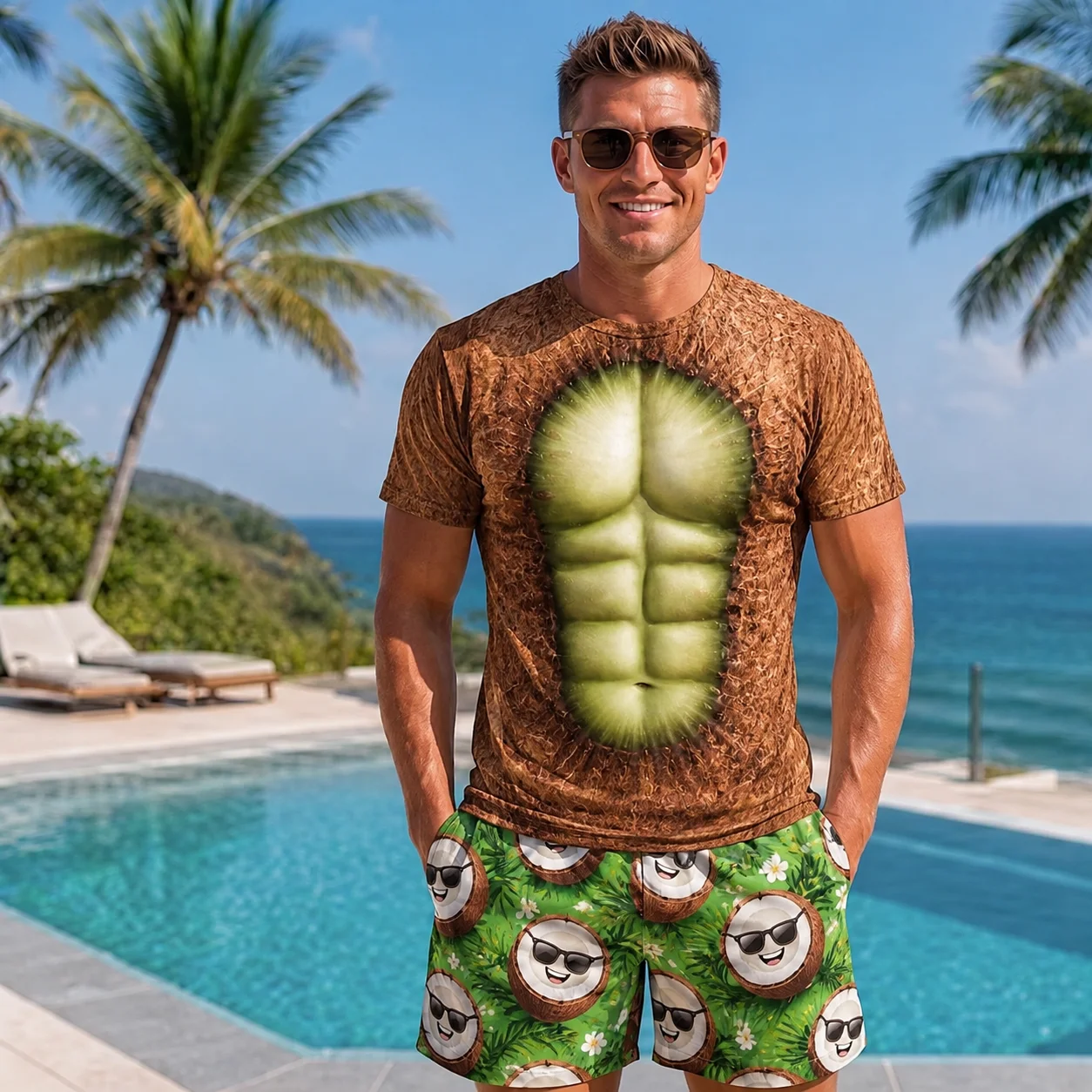 Mens Funny Kiwi Cucumber Muscle 3D Print T Shirt Fruit Vegetable Graphic Tee Quick Dry Summer Beach Casual Streetwear Top