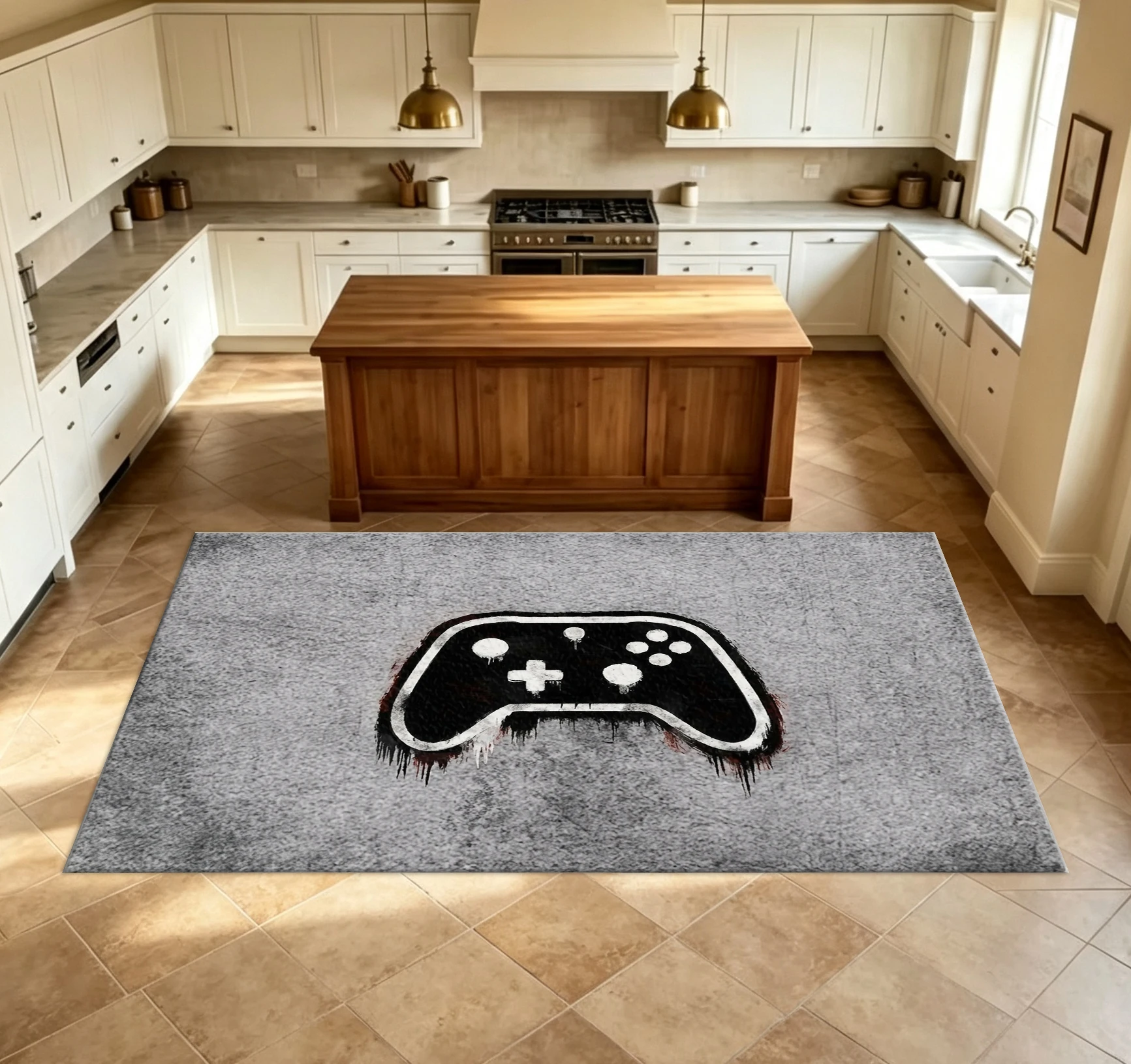 Abstract Hand-Painted Fish Pattern Carpet, Retro Art Style Non-Slip Floor Mat, Suitable for Living Room, Bedroom, Home Decoration