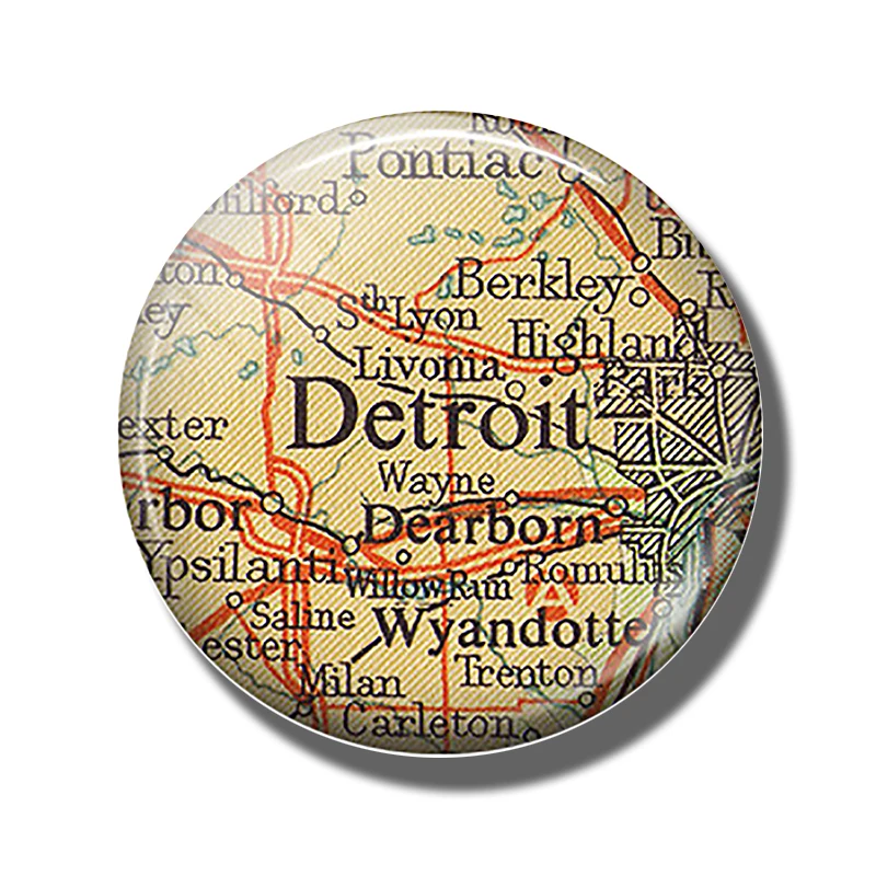 Map Fridge Magnet 30 MM Glass Cabochon Home Decor Note Holde Fridge Stickers Decoration Kitchen Souvenirs Gift Detroit Michiga