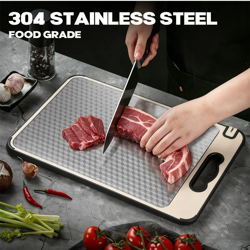Stainless Steel Cutting Board for Kitchen Food-Grade Diamond-Pattern Large Non-Slip Double Sided Cutting Board Chopping Board