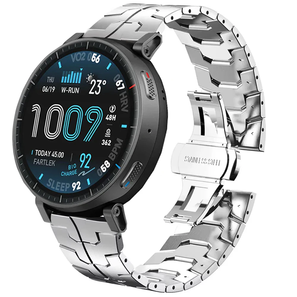 22mm Metal Strap For Amazfit Active Max Stianless Steel Wrist Amazfit Bip 6 5 GTR 4 3 2 Stratos 3 Helio Cheetah Round Pro Band