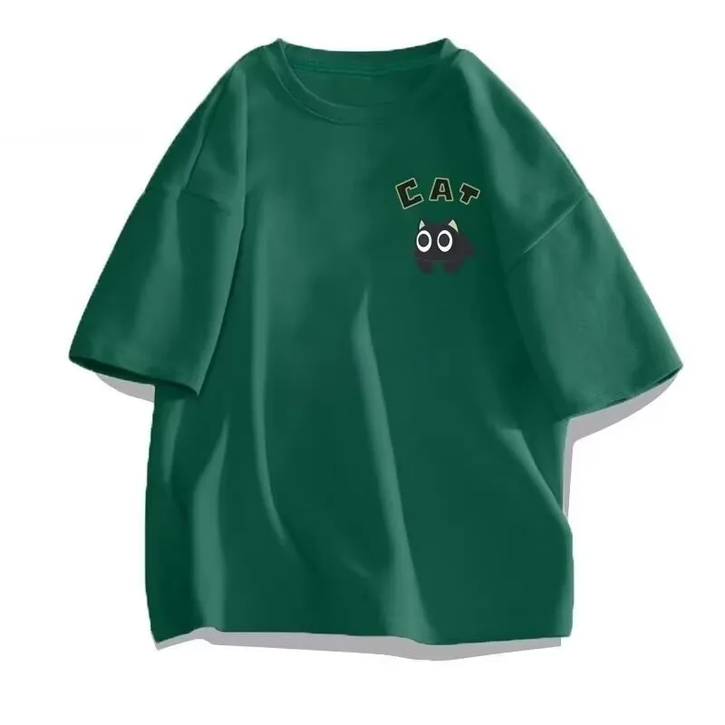 【 M-8XL 】 Summer Limited Edition Men's Oversized T-shirt Korean Casual Loose Style Anime Black Cat Print T-shirt image 5