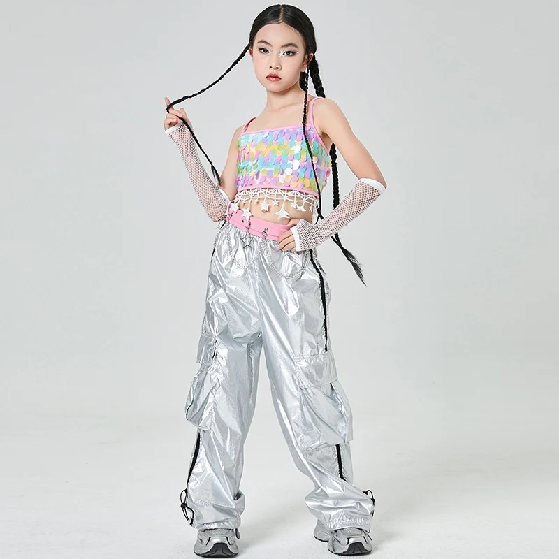 

Girls Fashion Catwalk Colorful Sequins Performance Clothing K-pop Stage Outfits Street Costume Jazz Hip-Hop Dance Clothes XH2701