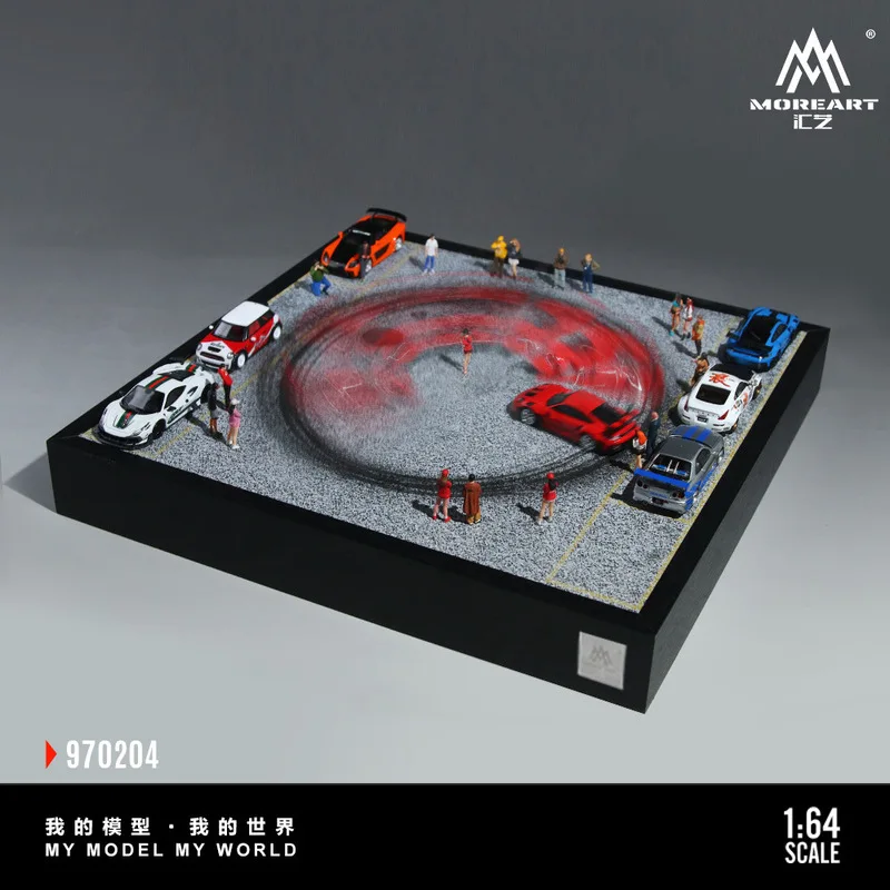 Diorama de scène de drift automobile 1:64 – Présentoir rotatif avec vitrine, rangement et décoration pour collection