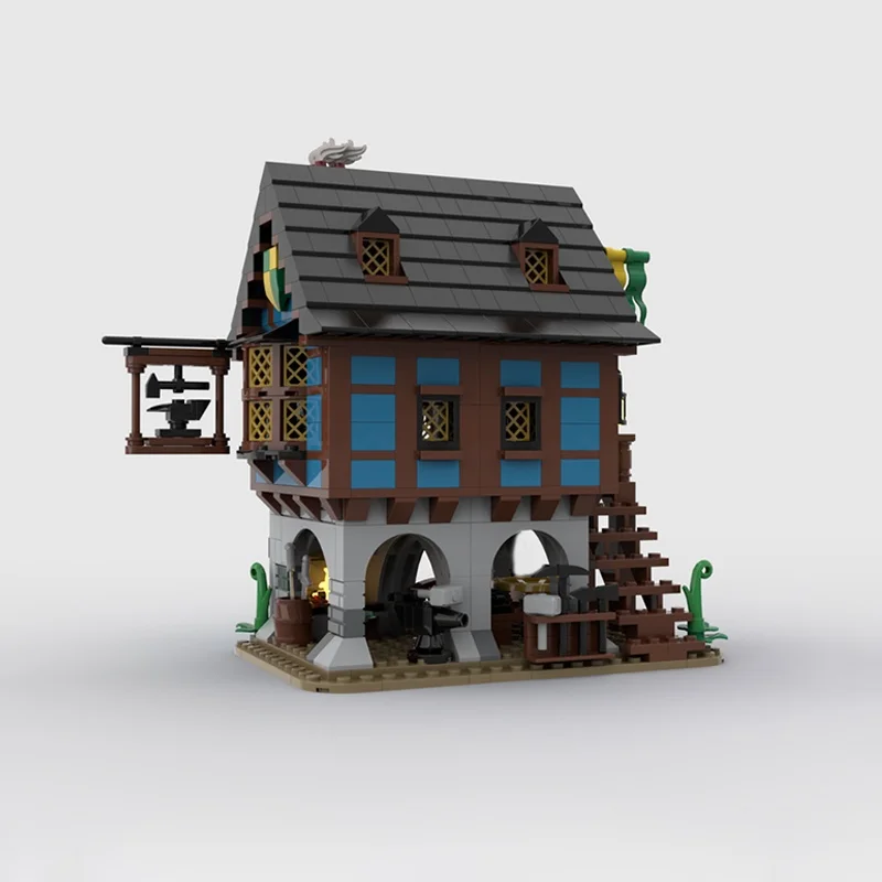 ตัวต่อ MOC 658 ชิ้น ชุดสร้างโมเดลปราสาทช่างตีเหล็กยุคกลาง ของขวัญคริสต์มาส ตัวต่อ DIY ของเล่นเด็ก ของขวัญวันเกิด