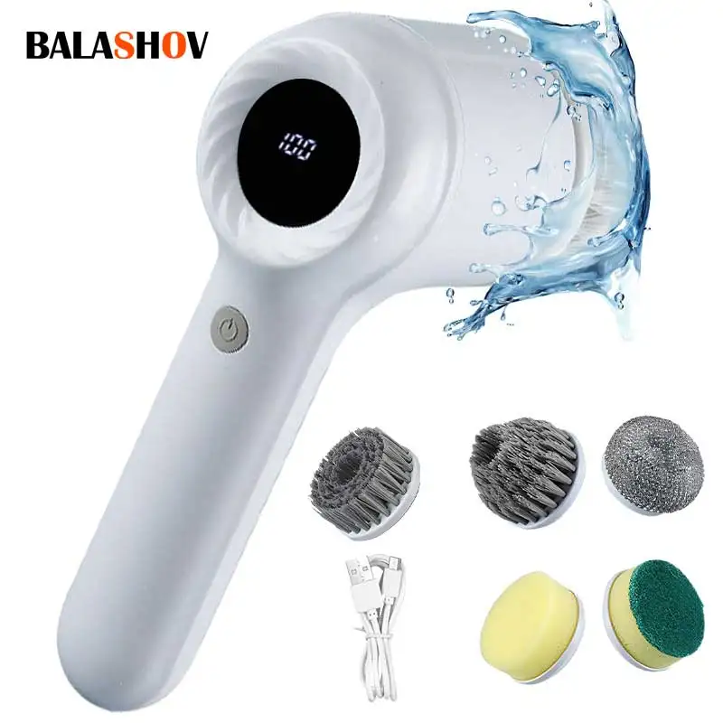 USB Electric Rotary Scrubber Cleaning Brush,With 5 Brush Head Electric cleaning brush,For ,Kitchen,Bathtub Tile Scrubber