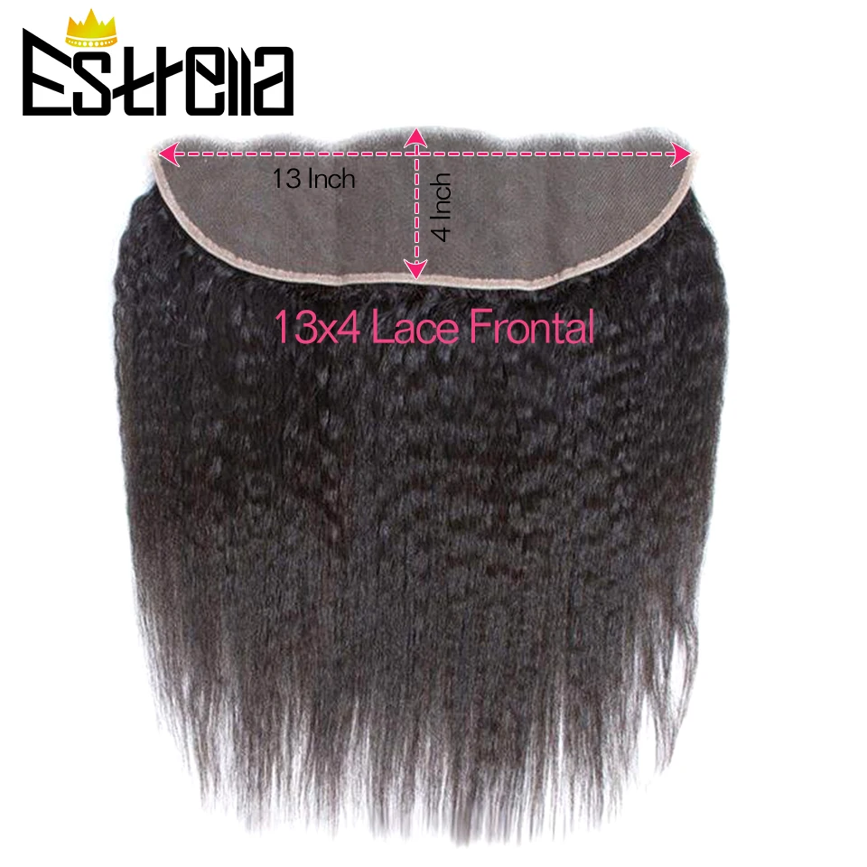 13x4 Lace Frontal Kinky Straight 100% Human Hair Peruvian Hair 8-20Inches Free Part Ear To Ear Front Remy Hair For Women