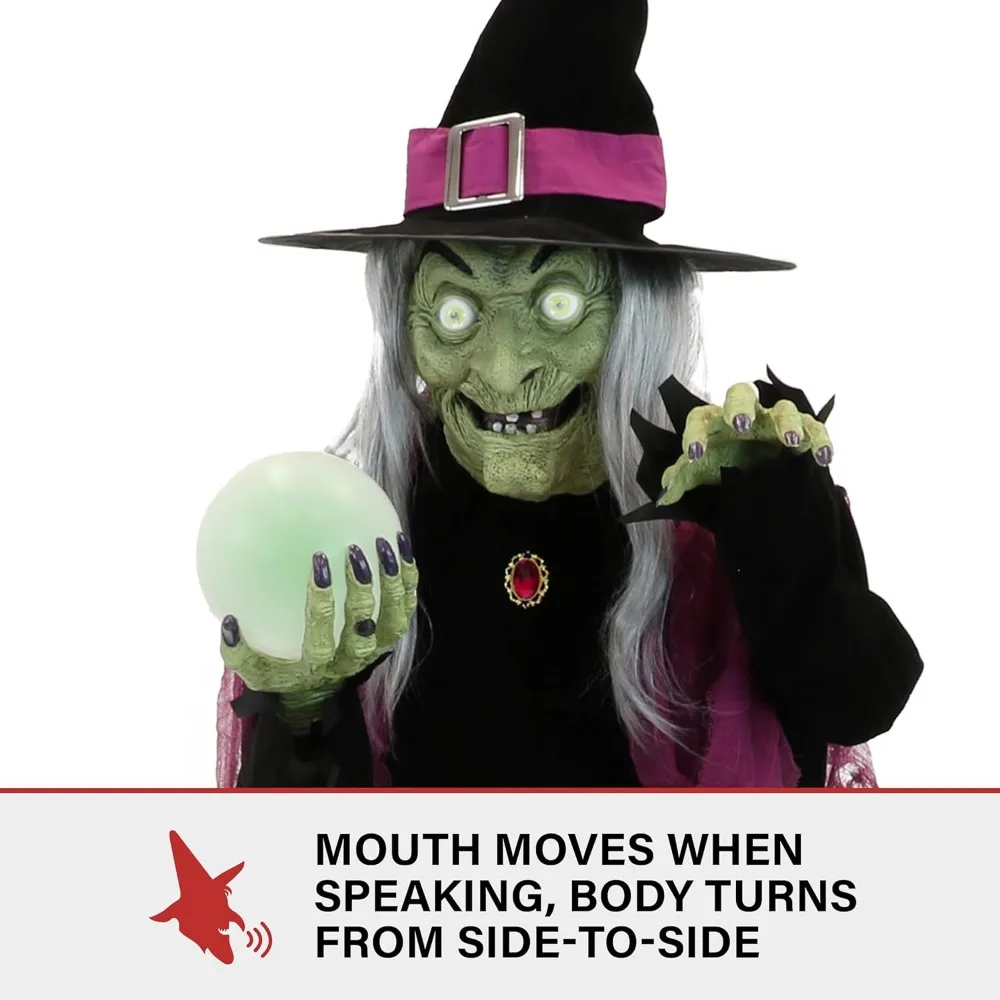 6 piedi. Tall Fortune Teller Witch, Plug-in Motion-Activated Talking spaventoso Prop Halloween