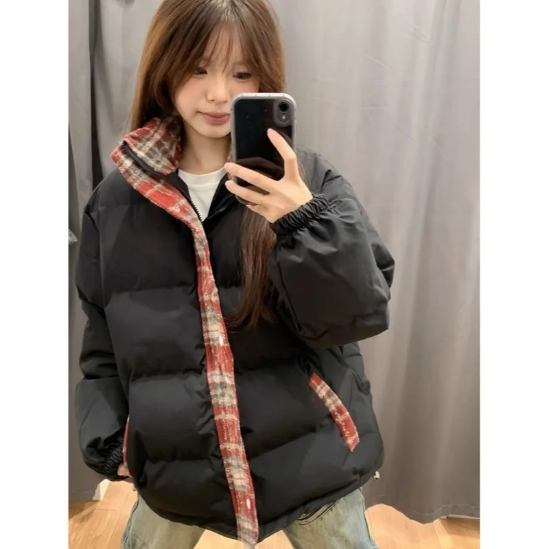 

Китайский шикарный хлопковый пуховый костюм в клетку, зимняя утолщенная теплая куртка