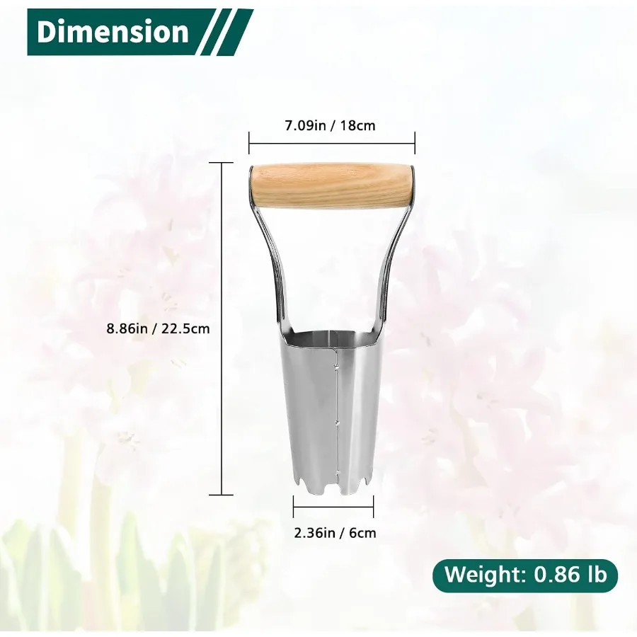 Macetero de bulbos de jardín de acero inoxidable con marca de profundidad de 4 pulgadas para una plantación fácil y precisa de flores como narcisos de tulipanes