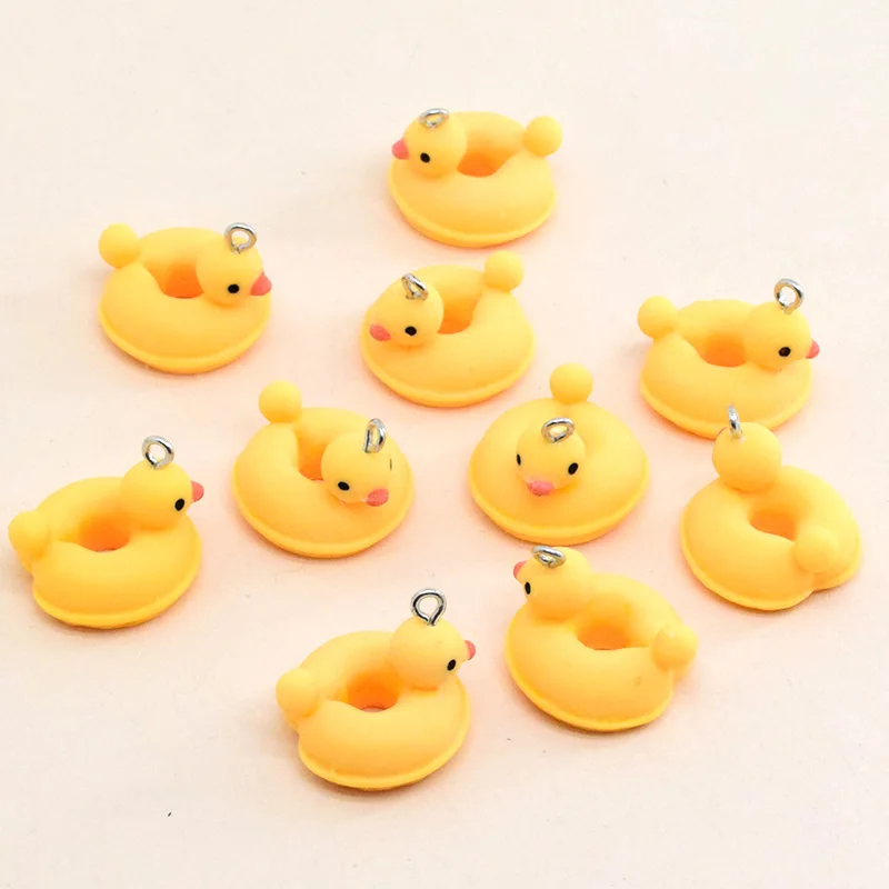 10pcs Cute Yellow Duck Swimming Circle Resin Charms Funny Cartoon Earring Keychain Pendant Accessory Jewelry Diy Make