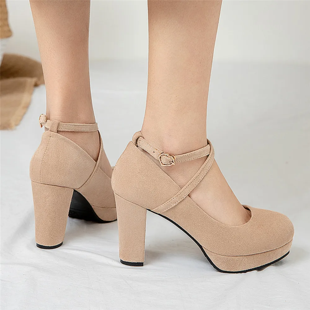 Women Shoes on Heels Women Platform Pumps Spring Summer Shallow Cross Strap Buckle Shoes Round Toe Shoes for Women High Heels