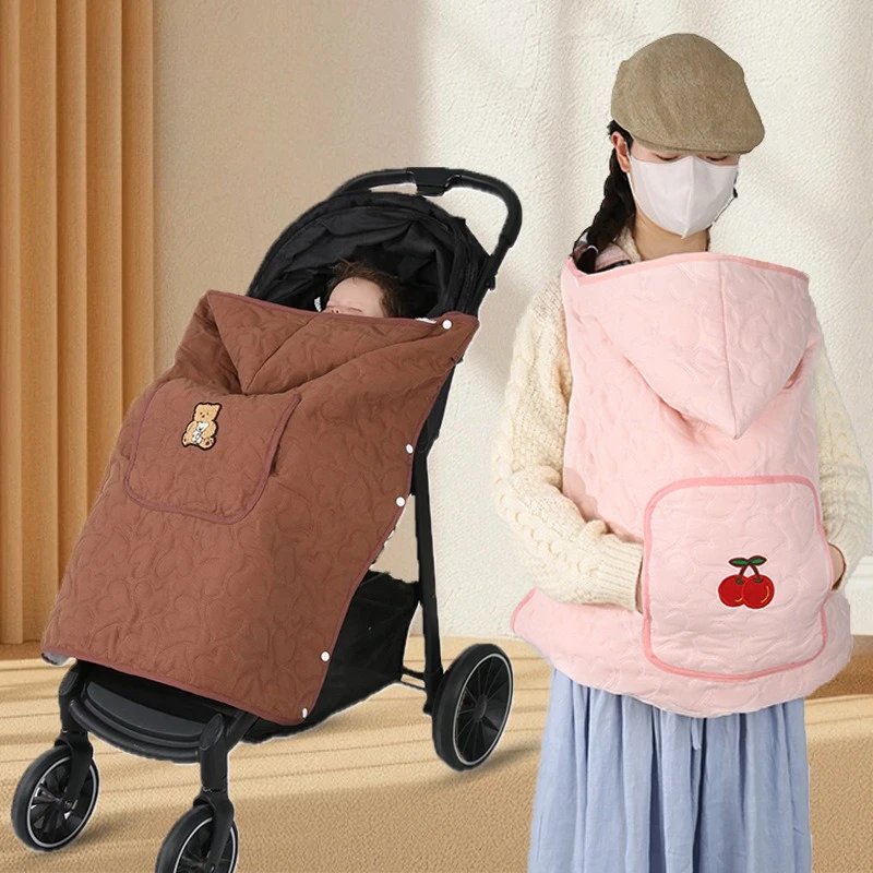 Baby Carrier Cover Hooded Stretchy Cloak Multifunctional Baby Cartoon Cloak Windproof Newborn Thicken Warm Stroller Cover Gifts