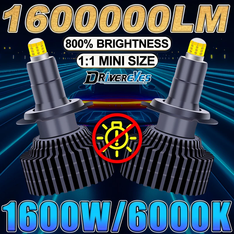 

Drivereyes H7 H4 Led 360 Canbus No Error Car 1600W 6000K White H8 H11 H1 H3 9005 9006 9012 High Power Mini Size Plug&Play 2PCS