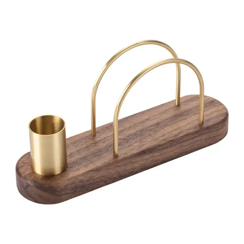 TFORU-Solid Wood Semicircular Brass Paper Towel Holder Dining Table Kitchen Paper Holder Desktop Vertical Paper Towel Holder