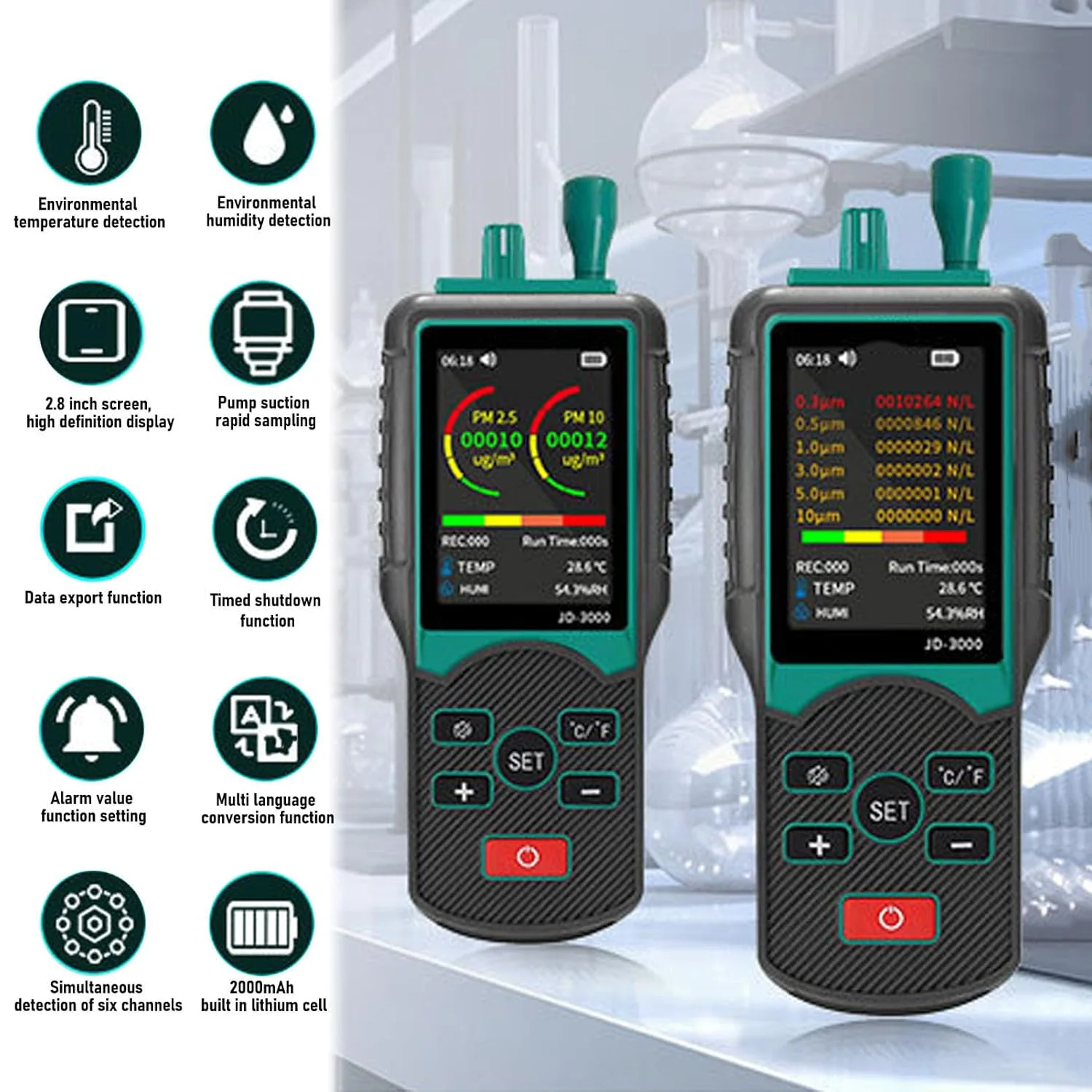 

JD3000 Multifunctional PM2.5 PM 10 Air Quality Detector Handheld Gas Detector Dust Particle Detector Temperature Humidity Meter