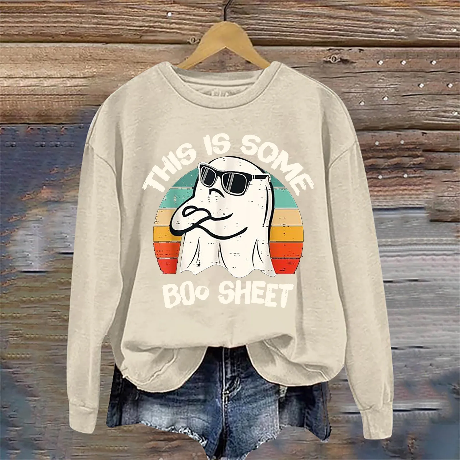 

Cartoon Sunglasses Ghost Graphic Hoodies Women Letter Printing O-Neck Pullover Oversized Sport Wear Casual Female Sweatshirt