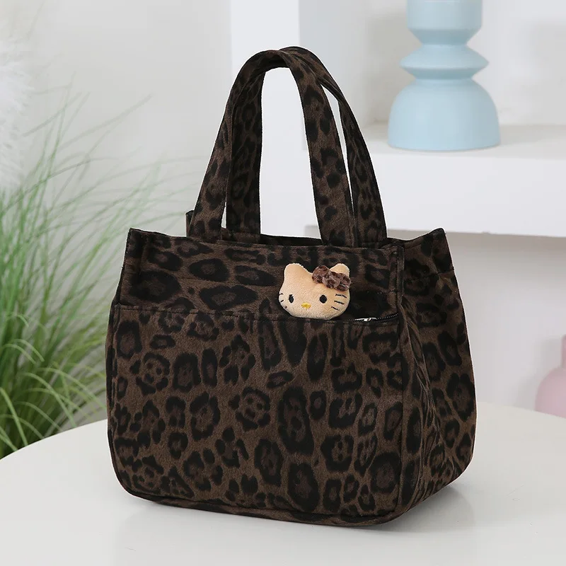 New Large Capacity Leopard Pattern Handbag for Office Workers, Portable Mommy Canvas Bag, Student Handbag, Bento Bag, Handbag