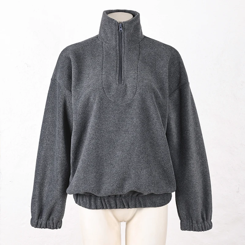 Rosa Winter-Lammfell-Hoodie für Damen mit Reißverschluss und Kragen, Fleece-Pullover für Frauen – Detail 24