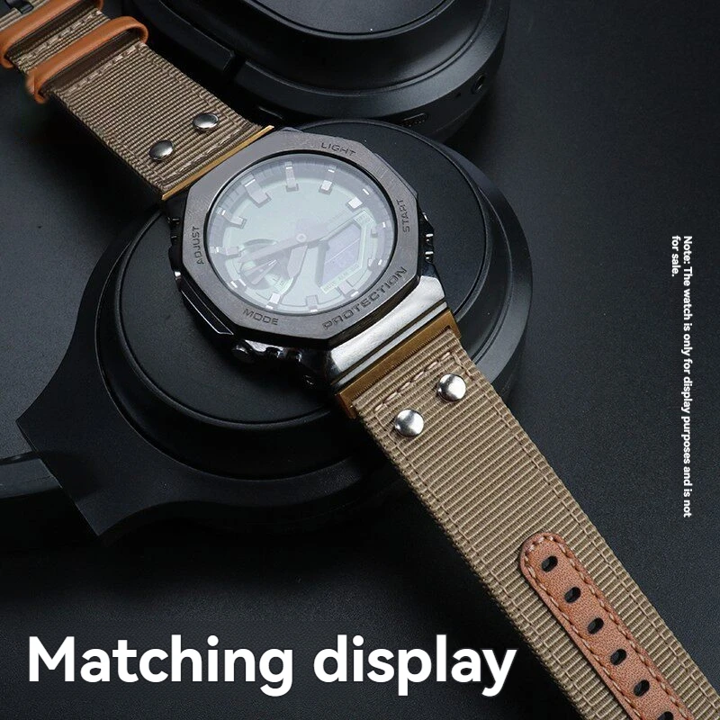 For Casio G-SHOCK GM-2100 Metal Octagonal Oak Steel Heart Woven Nylon Watch Strap
