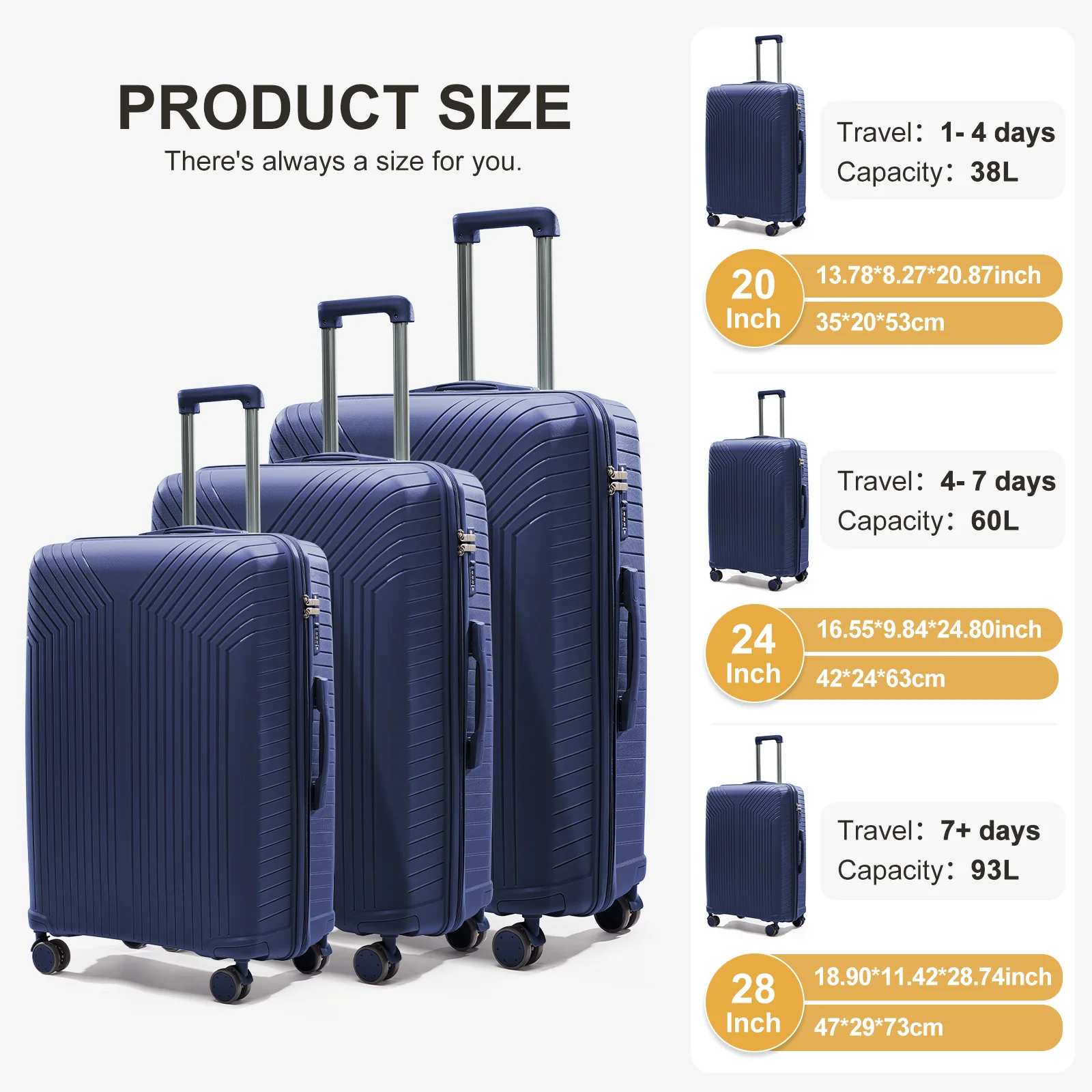 3PC Luggage with Lock, 4 Rolling Spinner Wheels, Trip Cabin  ABS Lightweight Trolley Travel Suitcase for Hand Luggage Business