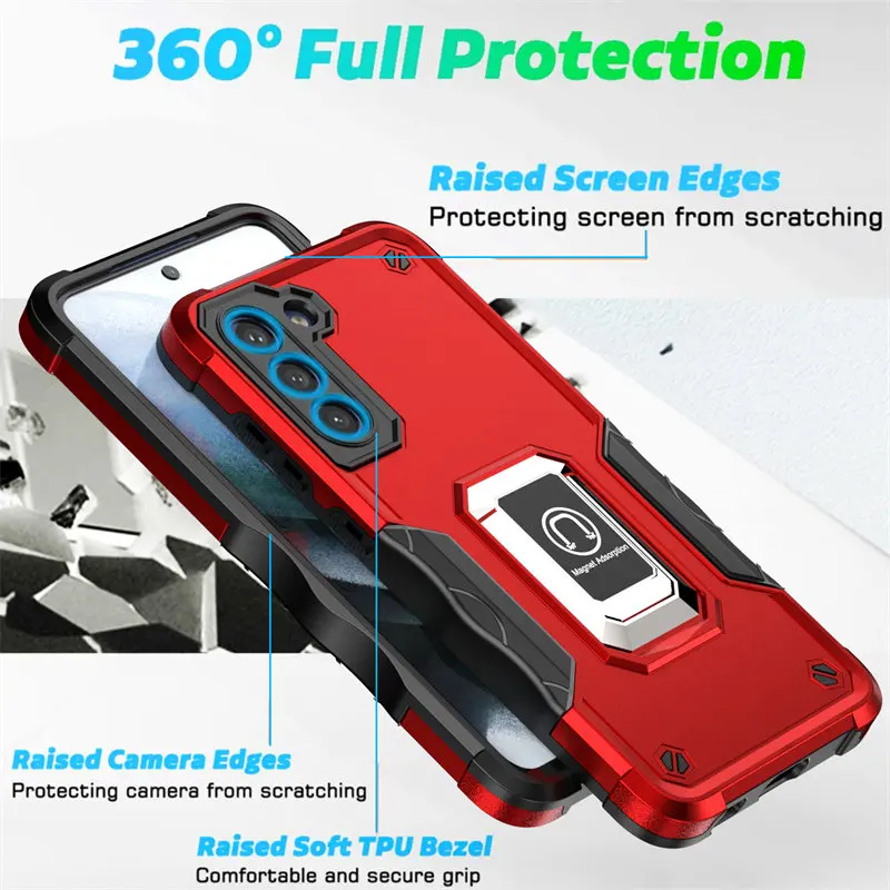 For Samsung S21 FE 5G Case Shockproof Magnetic Metal Aluminum Ring Holder Armor Back Hard Cover for Samsung Galaxy S21 FE G990B