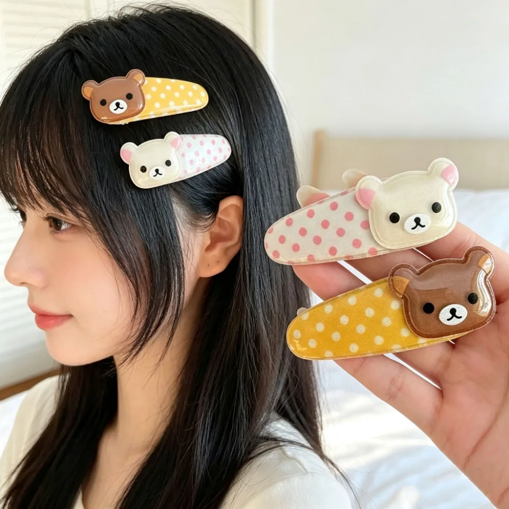 Pinza para el pelo con diseño de oso perezoso Rilakkuma, estilo anime kawaii, con lunares y alas de ángel, ideal como accesorio para el cabello de niñas y como regalo de cumpleaños.