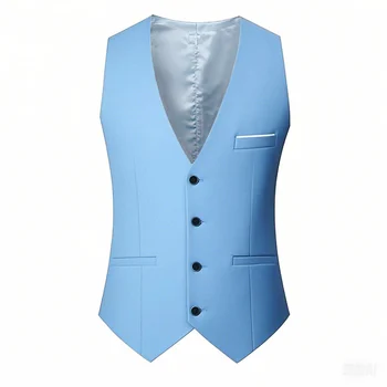 M-7XL Spring/summer Man Suit Vest Sleeveless Vest with Adjustable Waist Single Breasted Solid Color Business Suit Vest Wedding 6