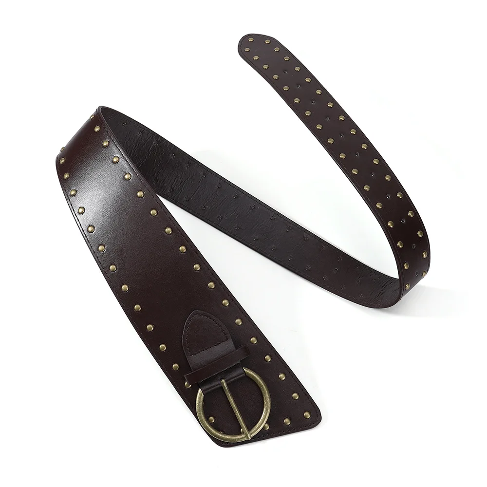High Quality Women Luxury Boutique Punk Retro Wide Belt Heavy Industry Rivet Distinctive Metal Fashion Trend  Classic Pin Buckle