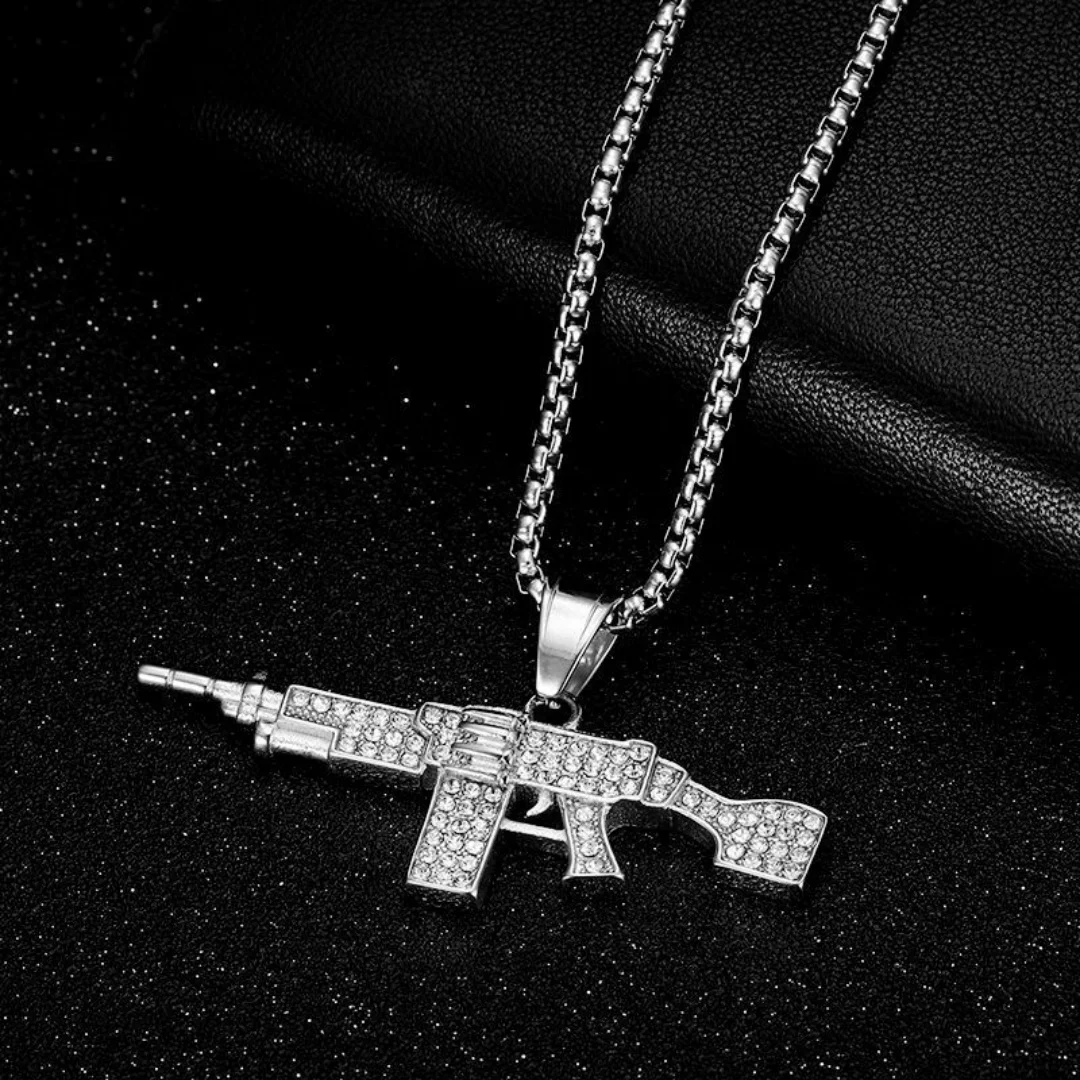 Hiphop Pistol/Assault Rifle/Machine Gun Pendant Gold Silver Color Stainless Steel Rapper Necklace Man Hippie Military Jewelry view 5