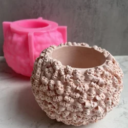 Dense Skull Cement Vase Mold DIY Home Decor Concrete Planters Mould Plaster Pots Silicone Mold
