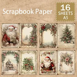 16 Sheets A5 Size Retro Victorian Santa Christmas Tree Holly Berry Girl House Vintage Grunge Journal Planning Scrapbooking