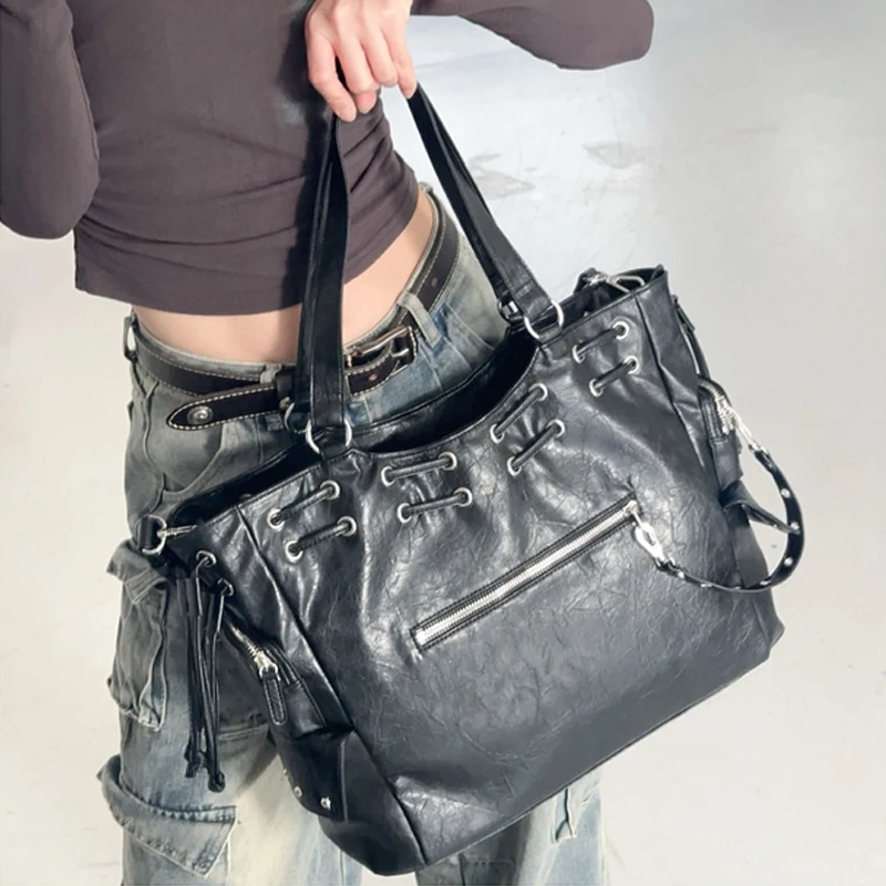 

SHELKSBAG Y2k Стильные сумки большой вместимости с заклепками, женская сумка на плечо из искусственной кожи, крутая сумка для девочек, уличная сумка-тоут