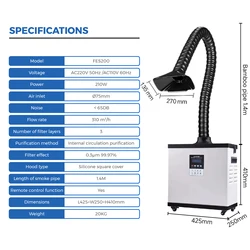 KNOKOO 210W Digital Fume Extractor FES200 Smoke Absorber Air Purifier for Nail Salon & Beauty | CE Certified | Quiet Operation