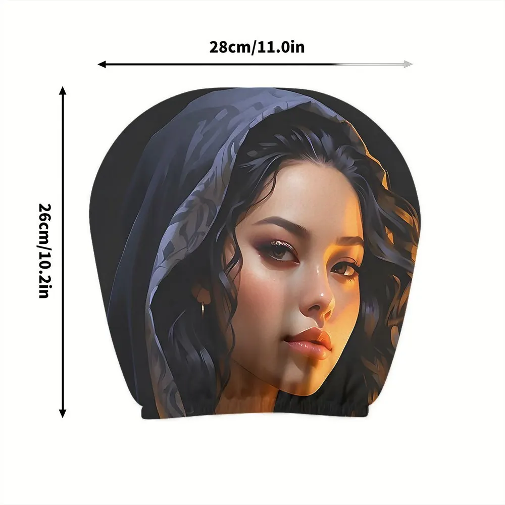 2Pcs Universal Vintage Mysterious Character Car Headrest Cover 3D HD Printed Unfilled Washable Durable Creative Auto Interior