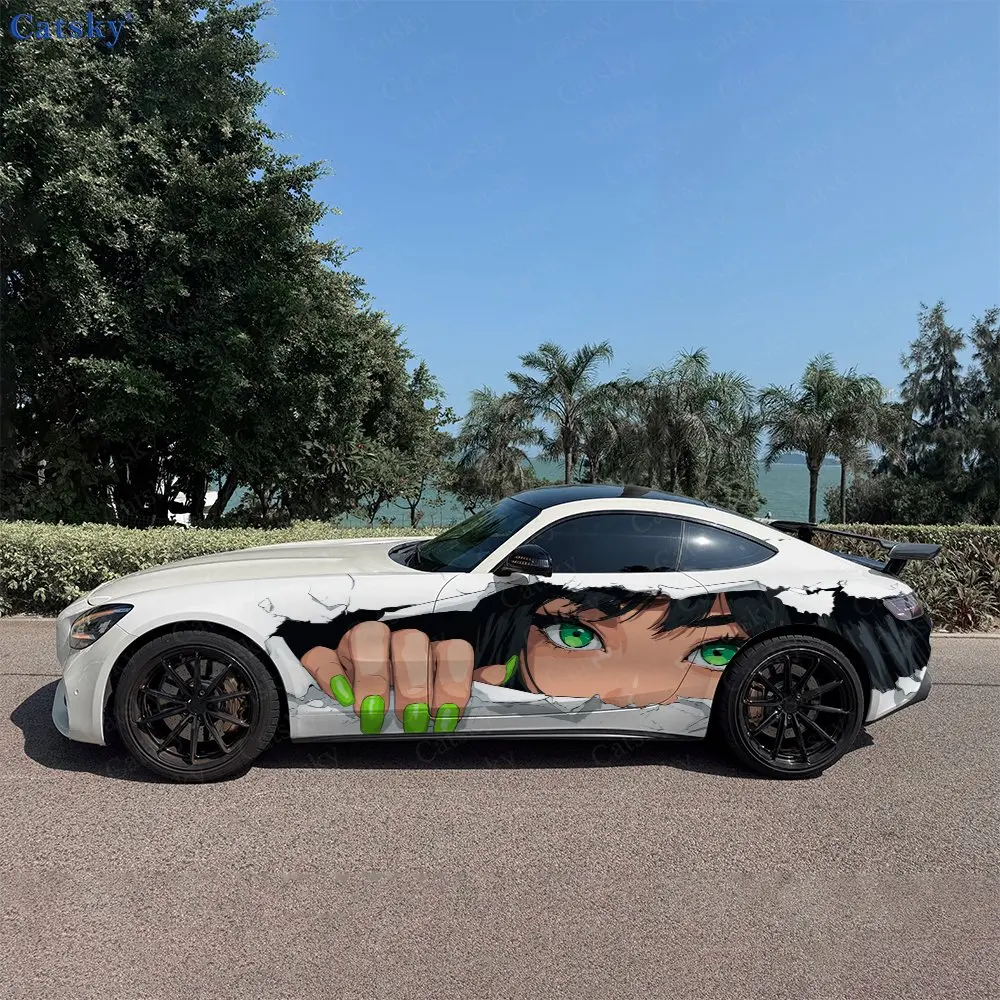 

2 шт. наклеек на боковые части автомобиля с изображением аниме-девушки, самоклеящиеся, из ПВХ, водонепроницаемые и устойчивые к царапинам, аксессуар для автомобиля, подарок