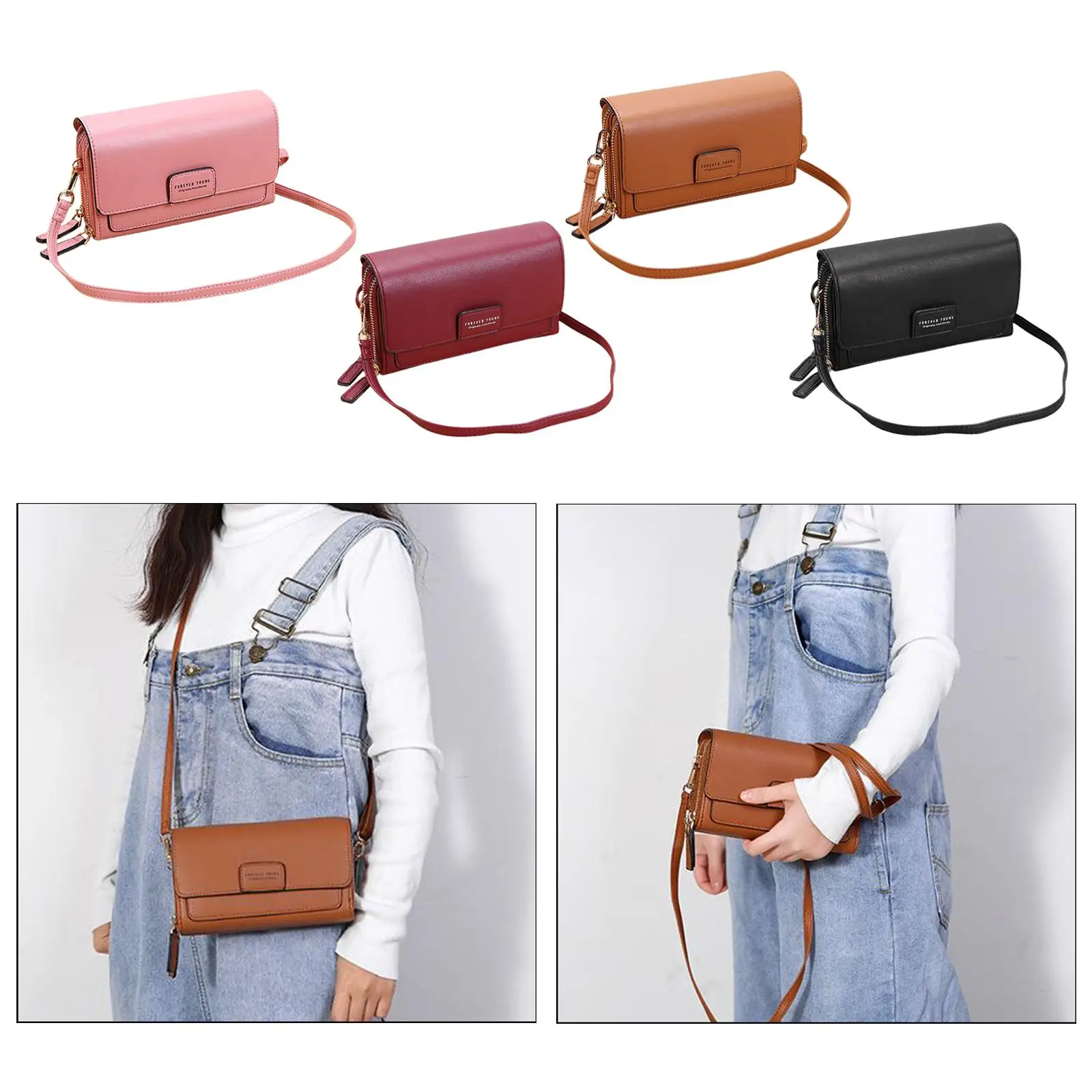 Womens Fashion PU Leather Bag Clutch, Crossbody Shoulder Bag, Large Capacity Coin Wallet Purse with Zipper Closure