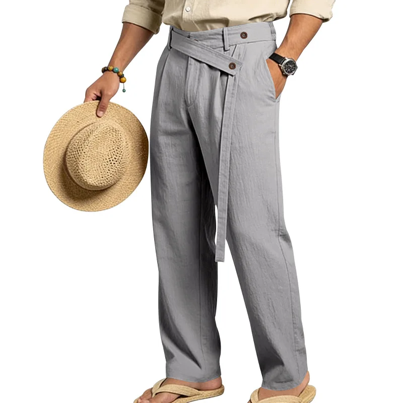 Grenzüberschreitende italienische Neapolitaner Gorger Old Money Style Herren Freizeithose aus Leinen im Commuter-Stil – Detail 22