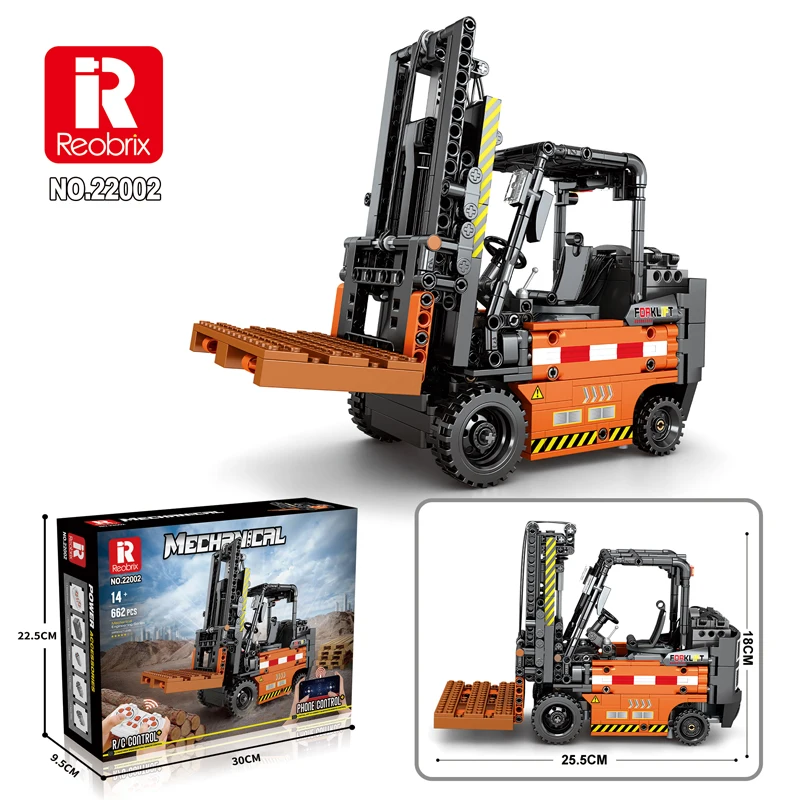 662 Pezzi Modello di Carrello Elevatore Telecomandato MOC, Blocchi da Costruzione, Veicolo da Ingegneria, Auto RC, Assemblaggio Tecnologico, Mattoncini Elettronici, Giocattoli