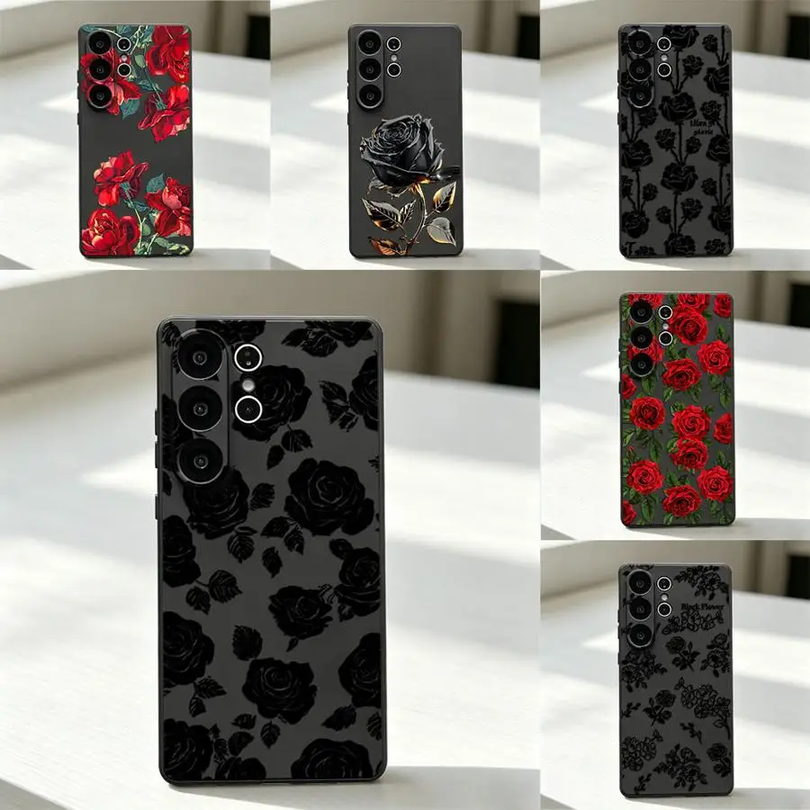 Red Rose Gothic Case for Samsung Galaxy S26 Ultra S25+ S25 Plus S24+ S20 S21 FE Note 20 8 9 10 S24 S26+ S10 S9 S23 Phone Cover