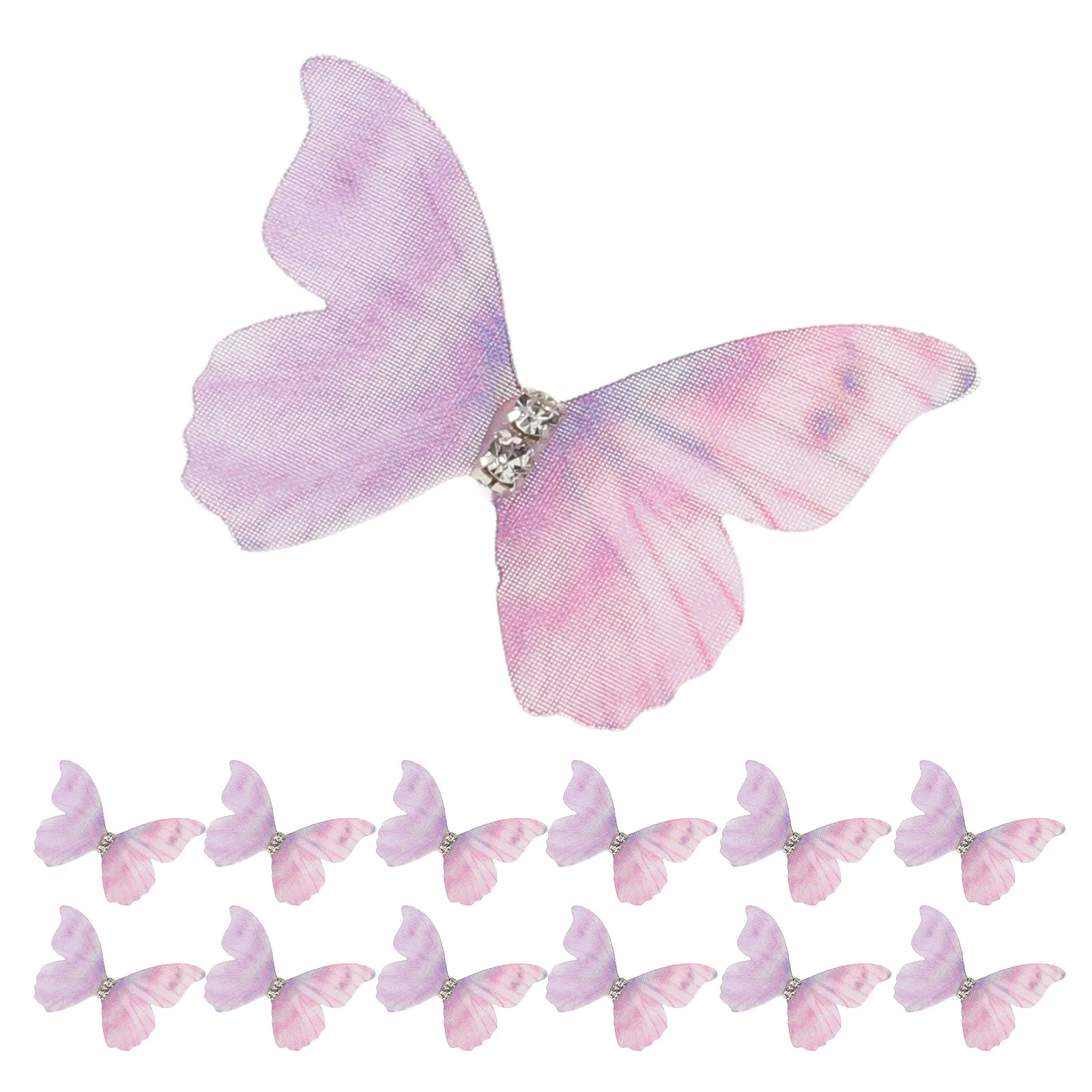 

100Pcs Double Layer Tulle Butterfly Hair Clips 4.5cm Mini Purple 3D Butterfly Barrettes for Han Chinese Clothing Christmas